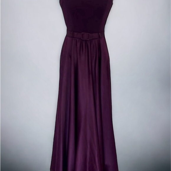 Y2K Allure Purple Satin Formal Dress Gown Glam Belt V-Back Sz 8 USA - Picture 4 of 16